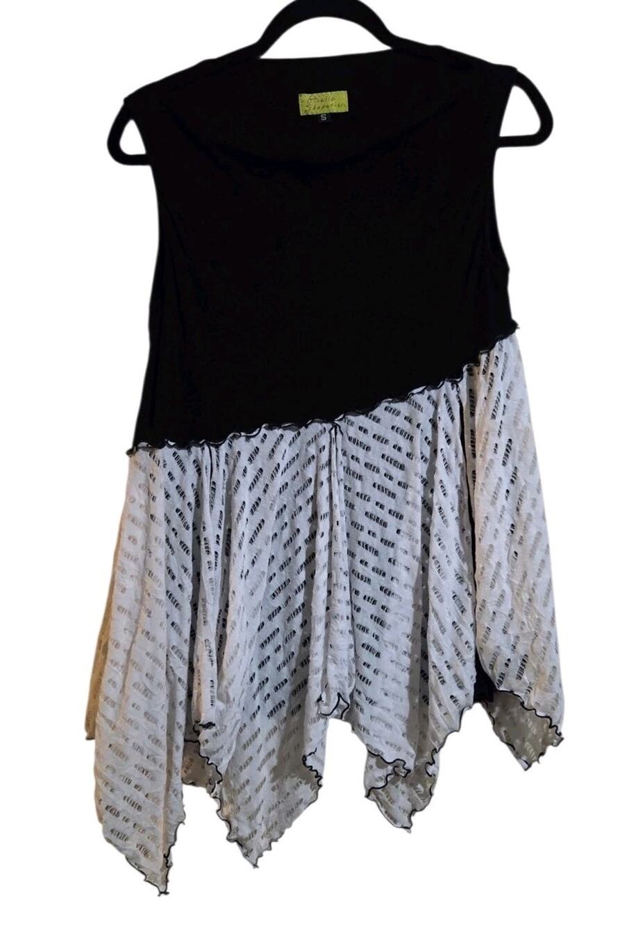 Giselle Shepatin Womens Bohemian Asymmetrical Top Size S White Black Mesh Artsy